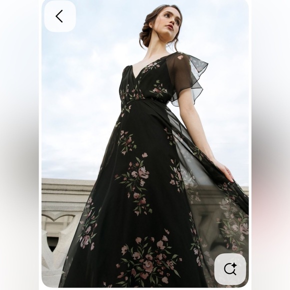Jenny Yoo Dresses & Skirts - Jenny Yoo Cassie
Flutter Sleeve
Surplice Gown
Black with Floral Pattern.